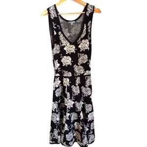 ZAC POSEN Black & Cream Floral Cocktail Dainty Fit & Flare Dress Extra-Small